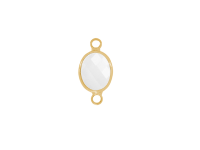 facettierter Glasanhnger 2 Ringe oval gold opalweiss