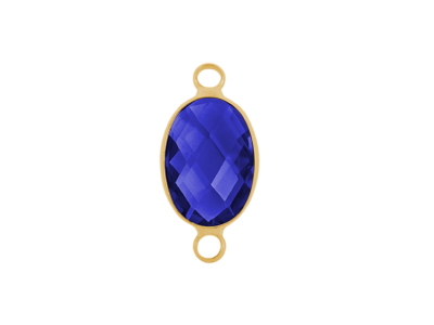 facettierter Glasanhnger 2 Ringe oval gold dunkelblau