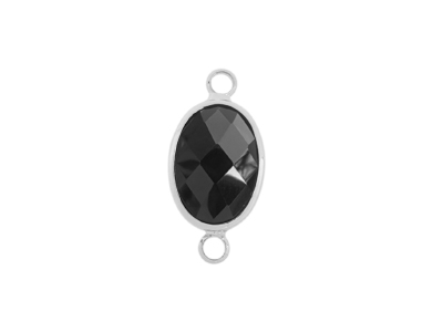 facettierter Glasanhnger 2 Ringe oval silber schwarz