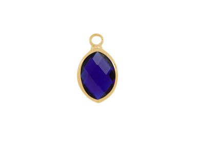 facettierter Glasanhnger Leaf 9x12mm gold dunkelblau