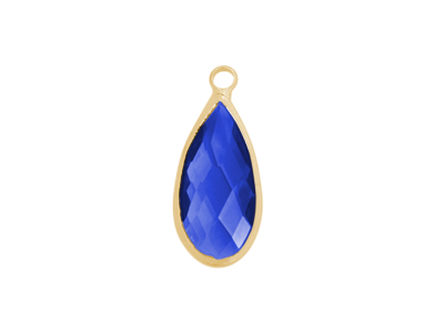 faceted glass pendant drop 10x12mm gold dark blue