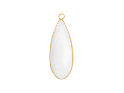 facettierter Glasanhnger Tropfen 12x30mm gold opalweiss